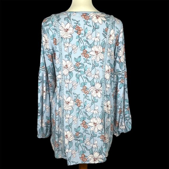 Cupio LS Tunic Top Sz L Blue Floral Fairy Festival Peasant Boho Gauzy Bloomcore - Picture 4 of 7